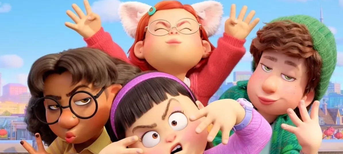 A still of four cartoon girls from Disney and Pixar's Turning Red