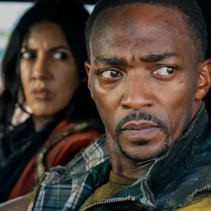 Stephanie Beatriz and Anthony Mackie in Twisted Metal