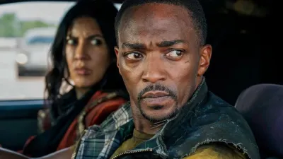 Stephanie Beatriz and Anthony Mackie in Twisted Metal