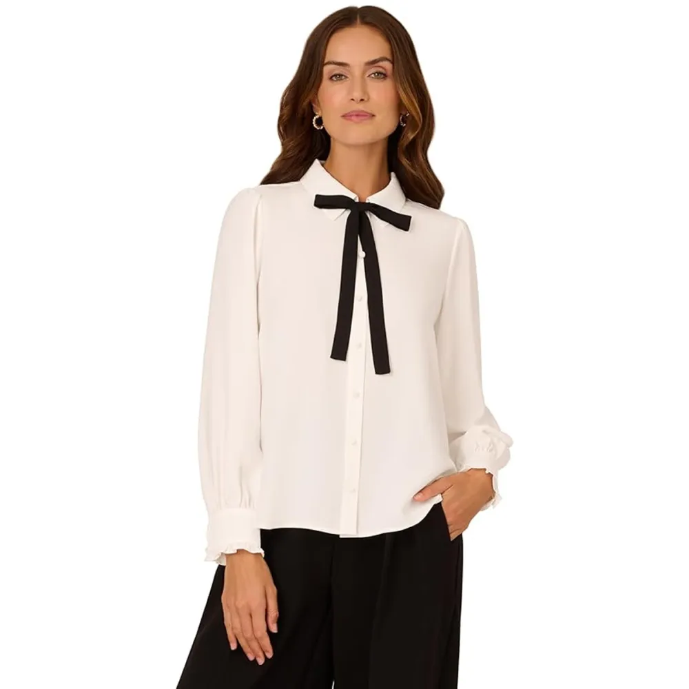 Adrianna Papell Long Sleeve Button Front Top Amazon