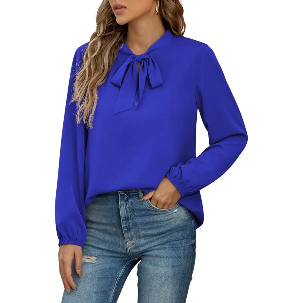Czyinxian Dressy Chiffon Tie Neck Blouse