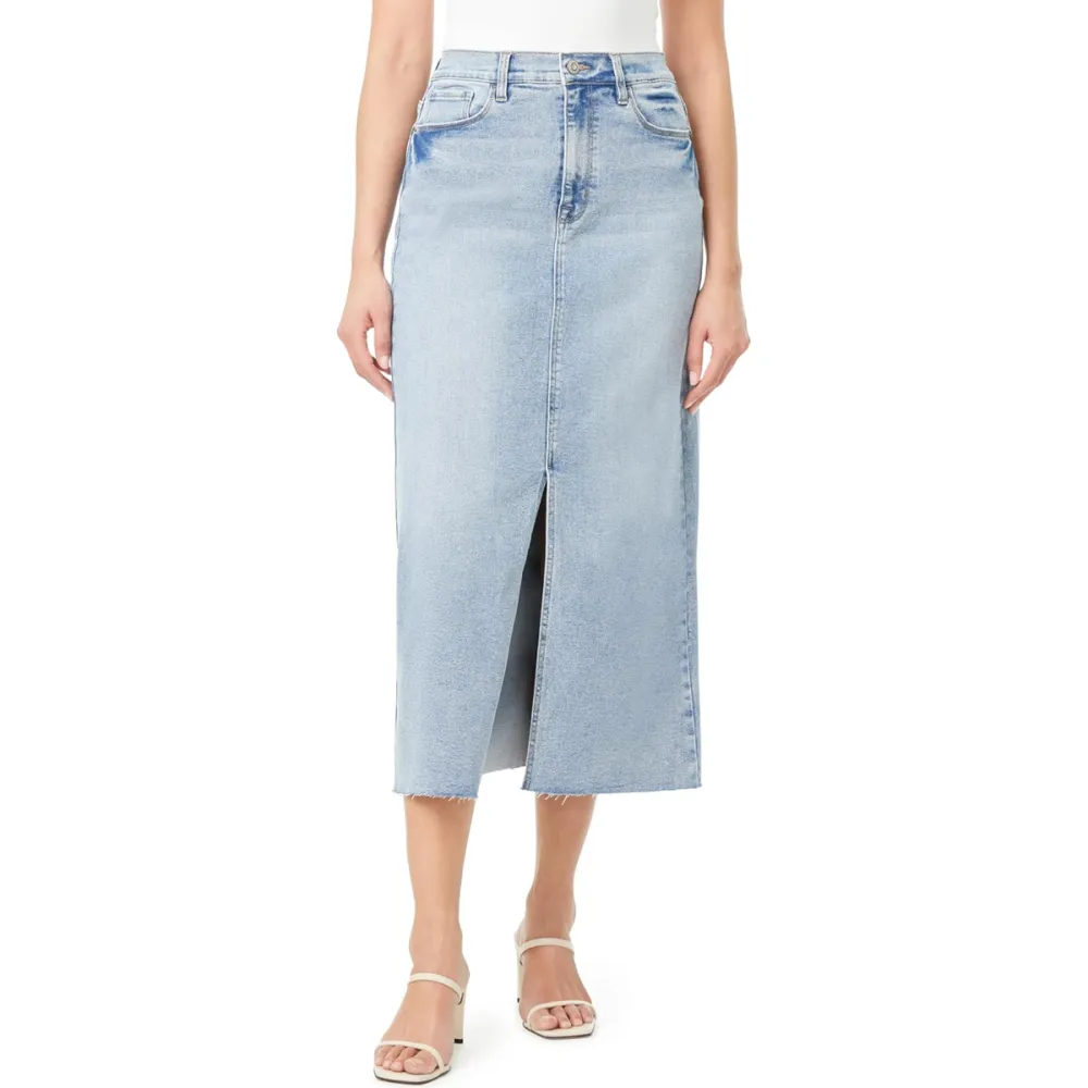 Kensie The High Rise Classic Calf Length Jean Skirt