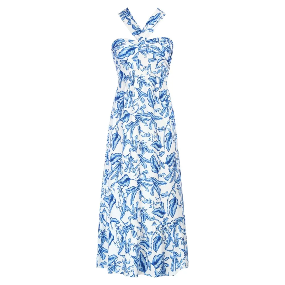 Grace Karin Criss Cross Halterneck Floral Print Maxi Dress