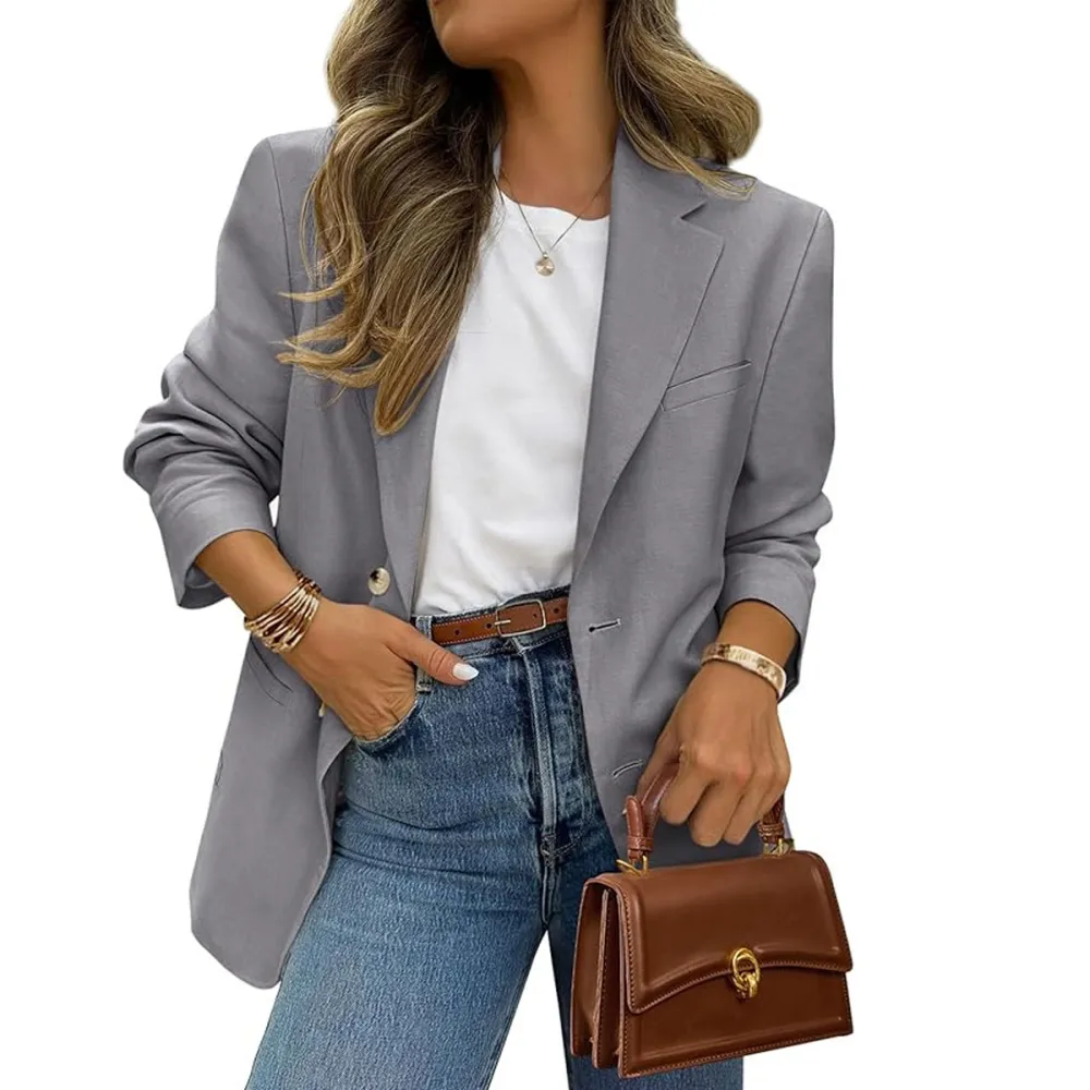 Prettygarden Long Sleeve Lapel Open Front Blazer 