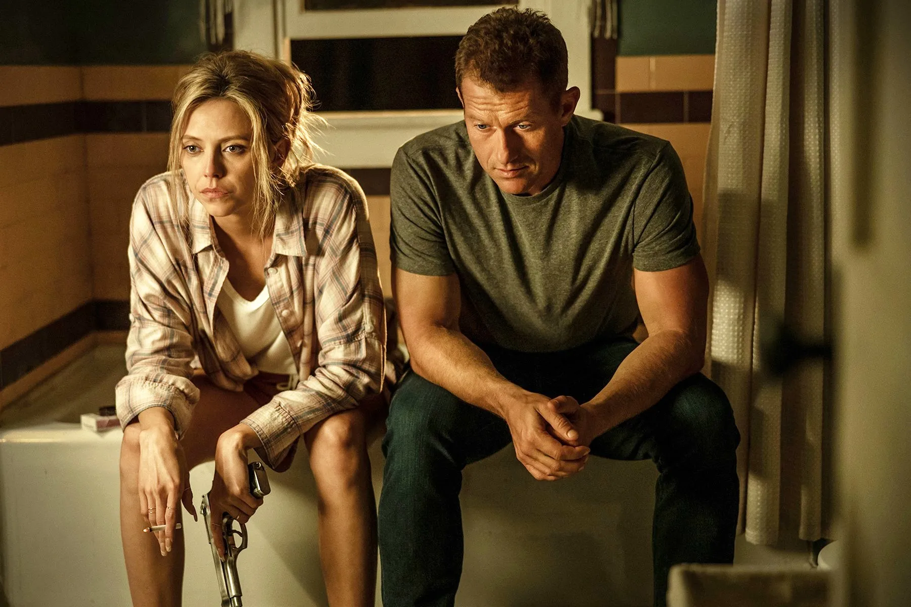 Riley Voelkel andJames Badge Dale in Hightown