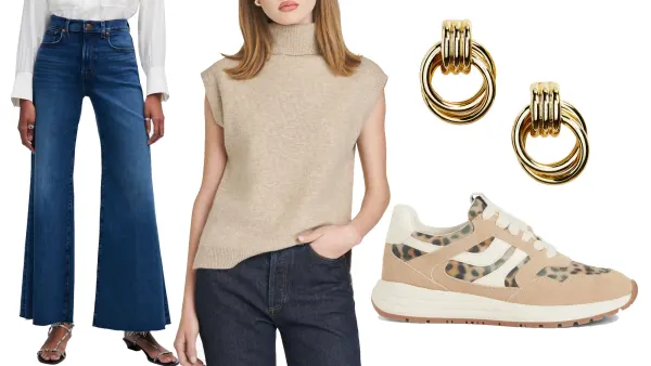 jeans, sweater, sneakers and earrings from Nordstrom