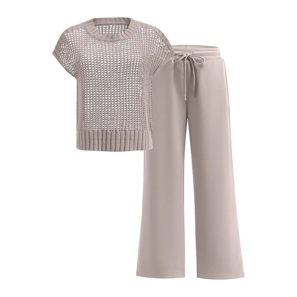 Anrabess Two Piece Crochet Knit Matching Set