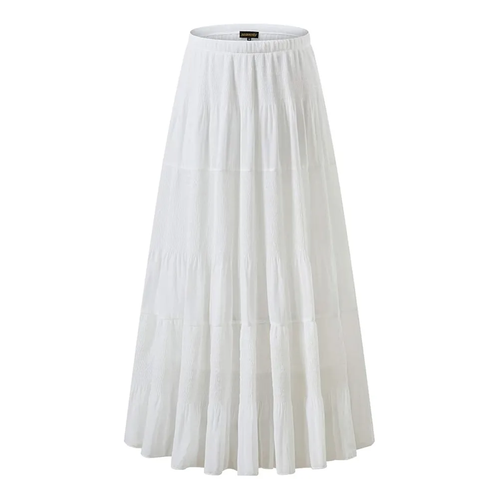 Nashalyly High Waist Pleated Flared Maxi Skirt