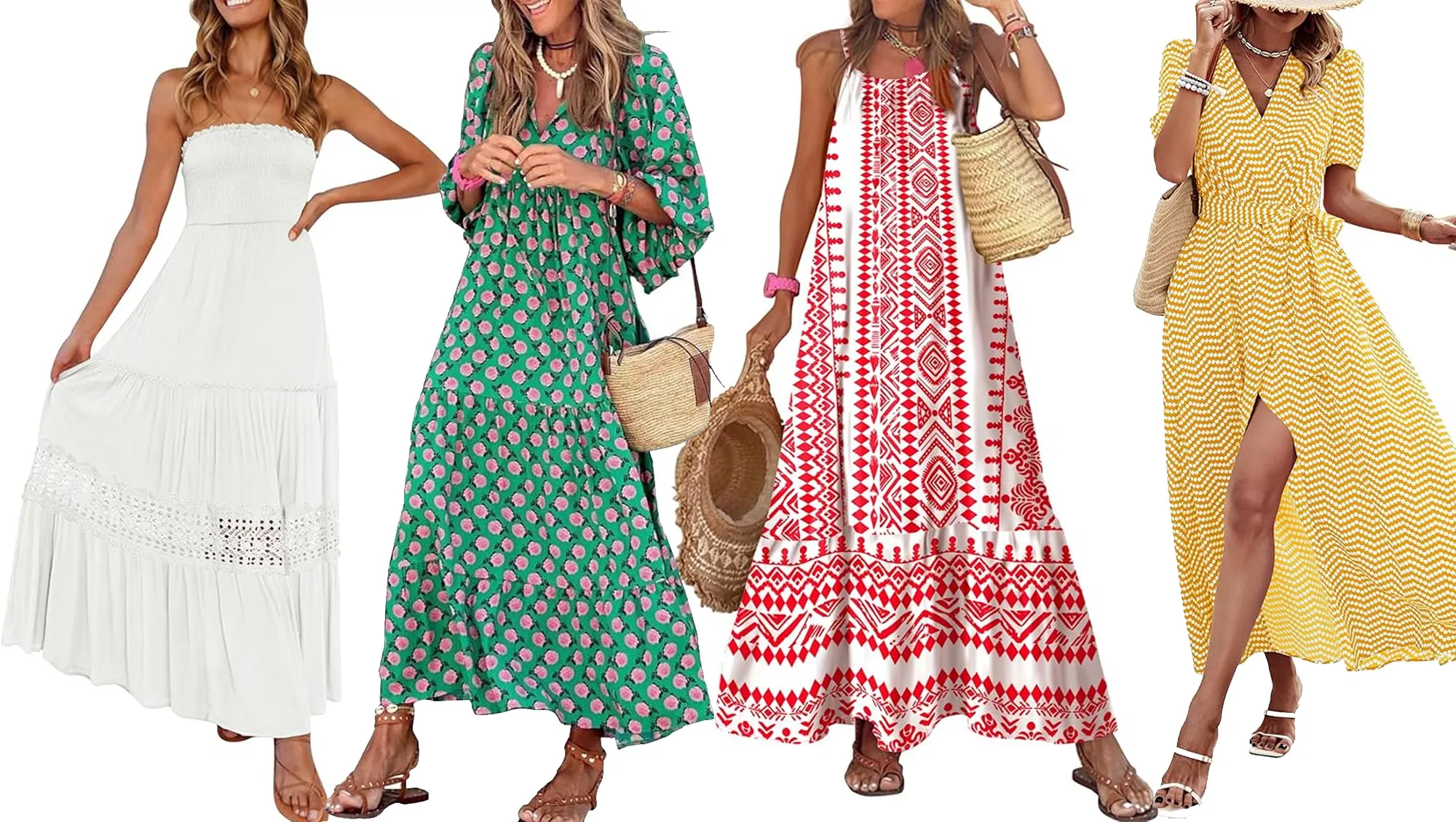 white, green, red and yellow maxi dress amazon