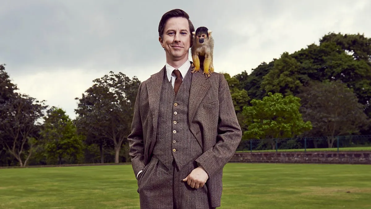 Lee Ingleby with a monkey in Our Zoo