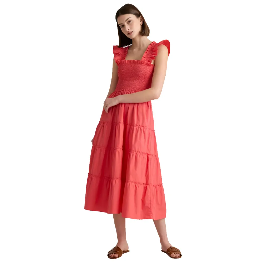 100% Organic Cotton Poplin Smocked Midi Dress