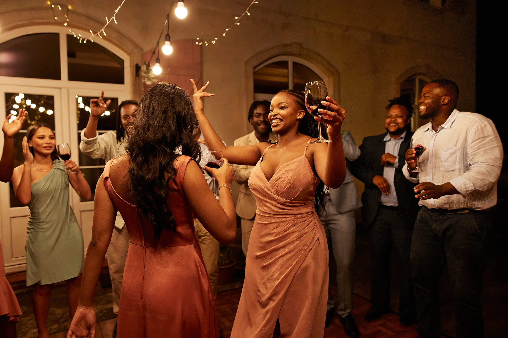 Women in Satin Dresses