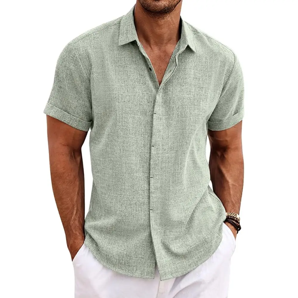 COOFANDY Men's Linen Shirts Short Sleeve Casual Shirts