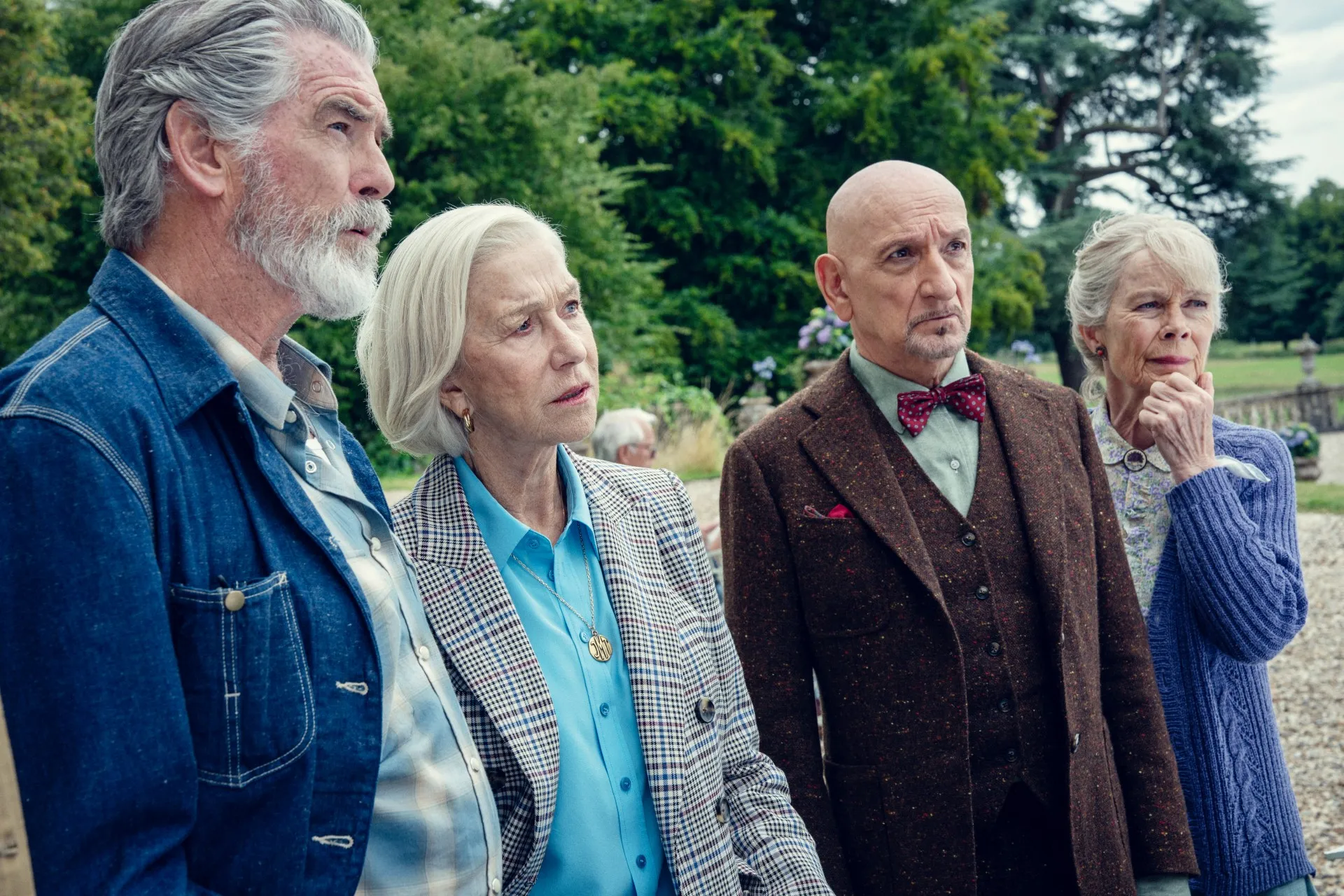 Celia Imrie, Sir Ben Kingsley, Helen Mirren, Pierce Brosnan in The Thursday Murder Club