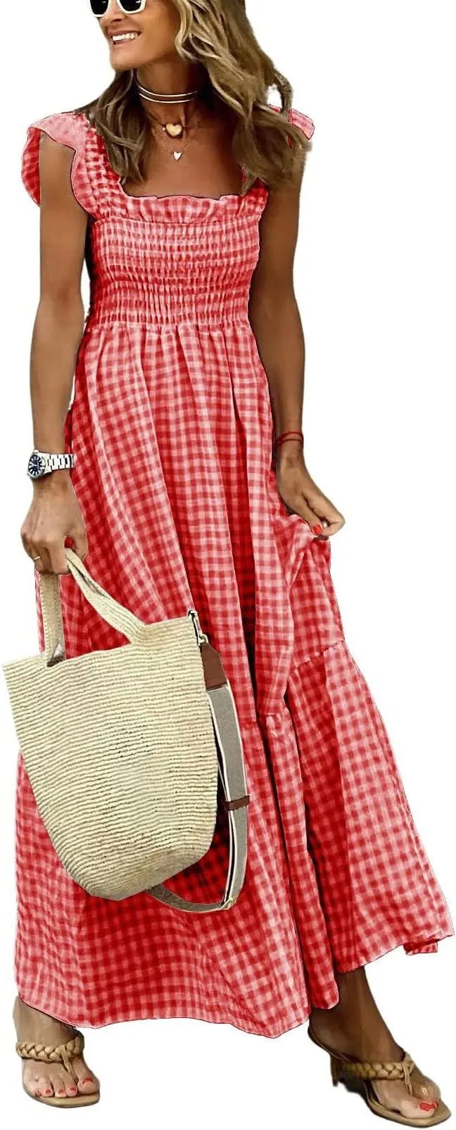 red gingham maxi dress