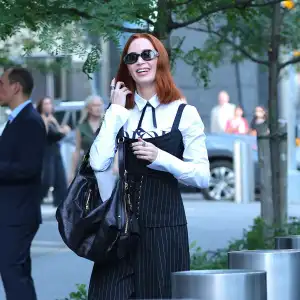Emily Blunt is seen filming scenes at "The Devil Wears Prada 2" set in Hudson Yards, Manhattan on July 29, 2025 in New York City.