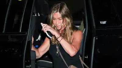Jennifer Aniston seen in Tribeca on August 06, 2025 in New York City.