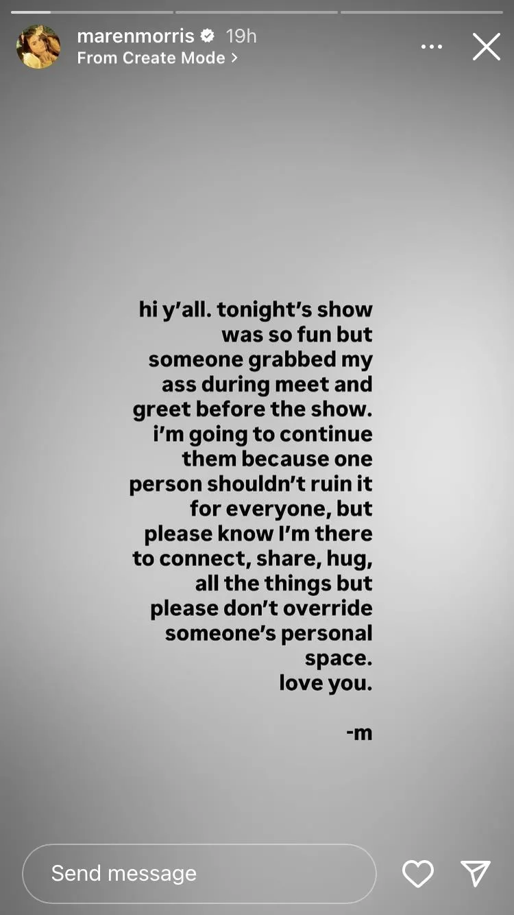 🔵 Maren Morris Condemns Fan Who 'Grabbed My Ass' During Meet-and-Greet