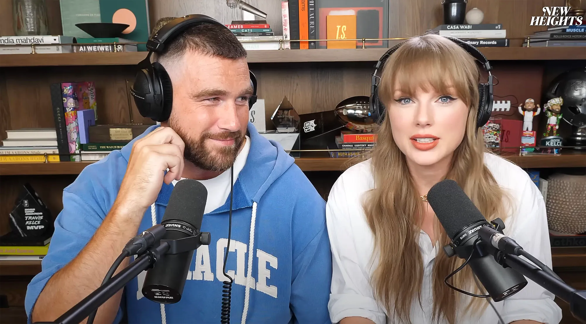 New Heights Shares BTS video of Taylor and Travis Warming Up for Podcast