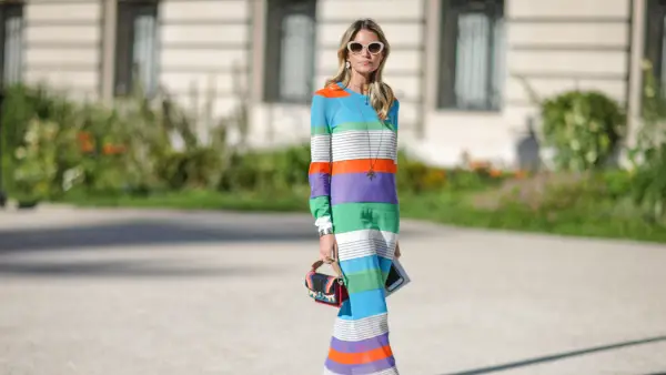 Helena Bordon wears sunglasses, a striped dress, outside the Giambattista Valli show, during Paris Fashion Week - Haute Couture Fall/Winter 2017-2018, on July 3, 2017 in Paris, France. (Photo by Edward Berthelot/Getty Images)
