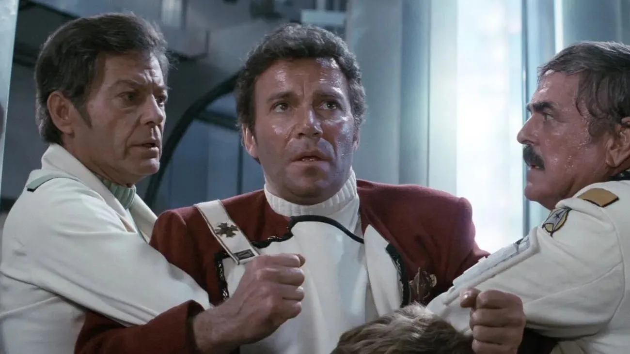 William Shatner is restrained in Star Trek II: The Wrath of Khan