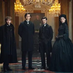 Fionn O'Shea, Louis Partridge, Anthony Boyle and Emily Fairn in House of Guinness