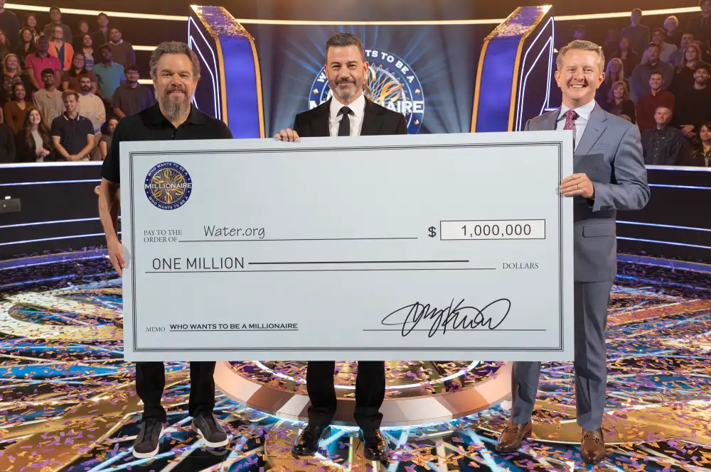 Matt Damon, Jimmy Kimmel and Ken Jennings on "Who Wants to Be a Millionaire"