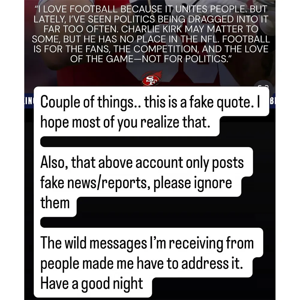 49ers George Kittle Clears Up Fake Charlie Kirk Quote Attributed to Him 2