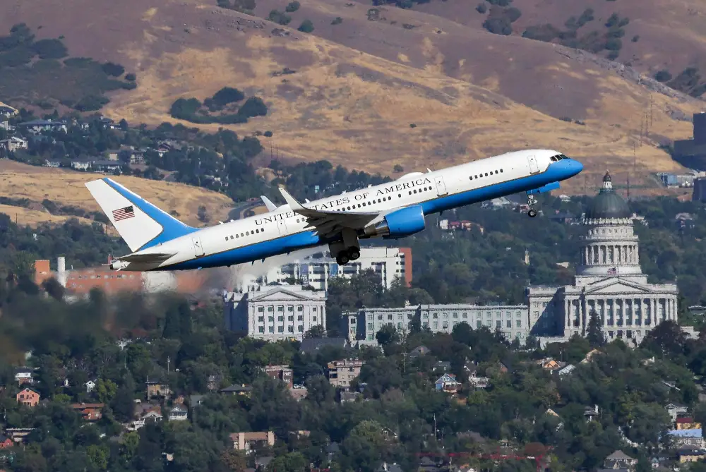 Air Force Two carrying US Vice President JD Vance flies past the Utah Capitol 2234216874