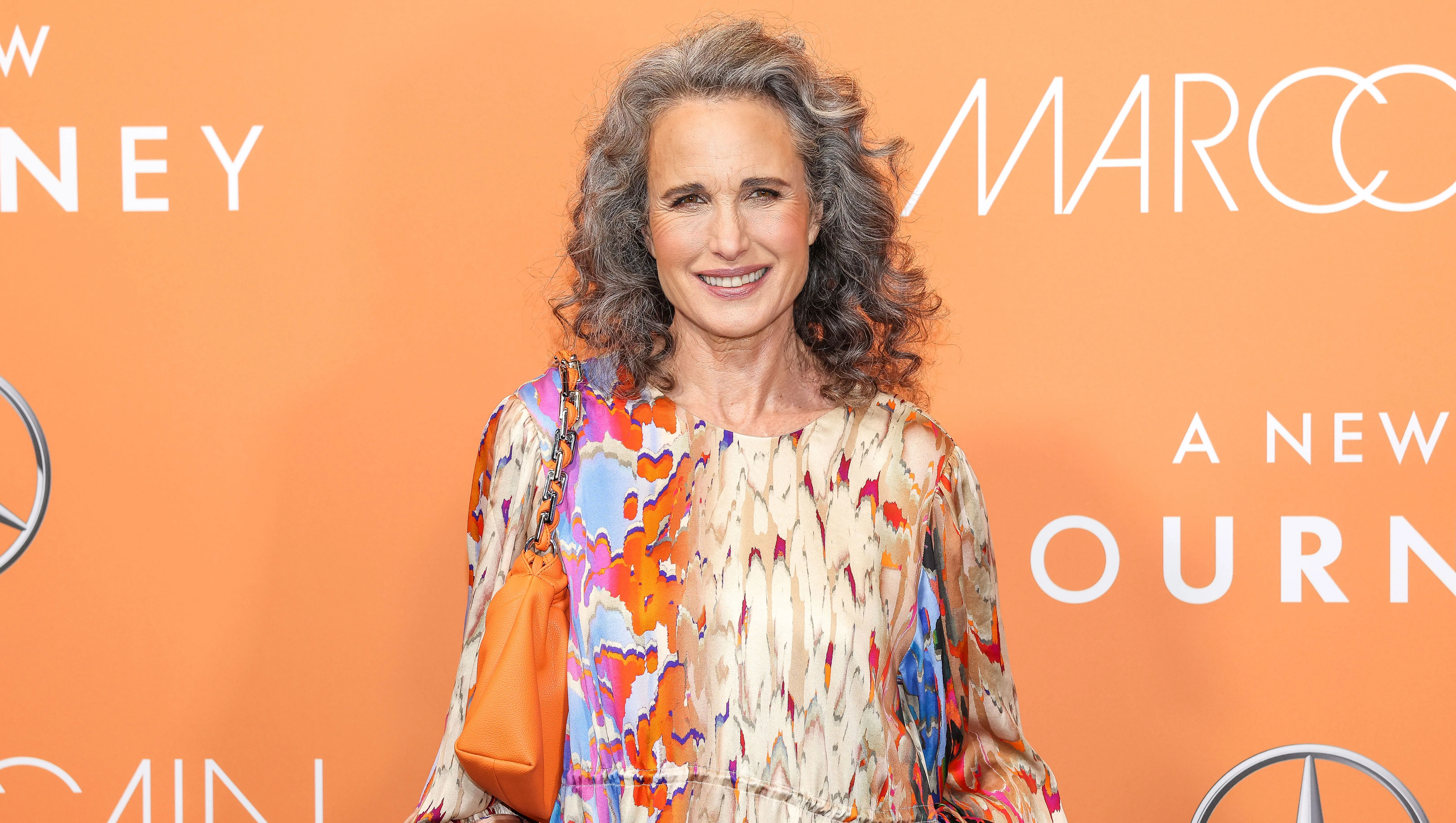 18 January 2023, Berlin: US actress Andie MacDowell arrives for the Marc Cain label's show at the offsite fashion show at the former Tempelhof Airport. The Berlin Fashion Week takes place from January 16 to 21. Photo: Gerald Matzka/dpa (Photo by Gerald Matzka/picture alliance via Getty Images)
