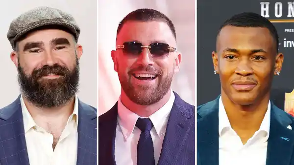 Feature Jason Kelce Pokes Fun at Travis and DeVonta Smith Suit Shorts Style Showdown