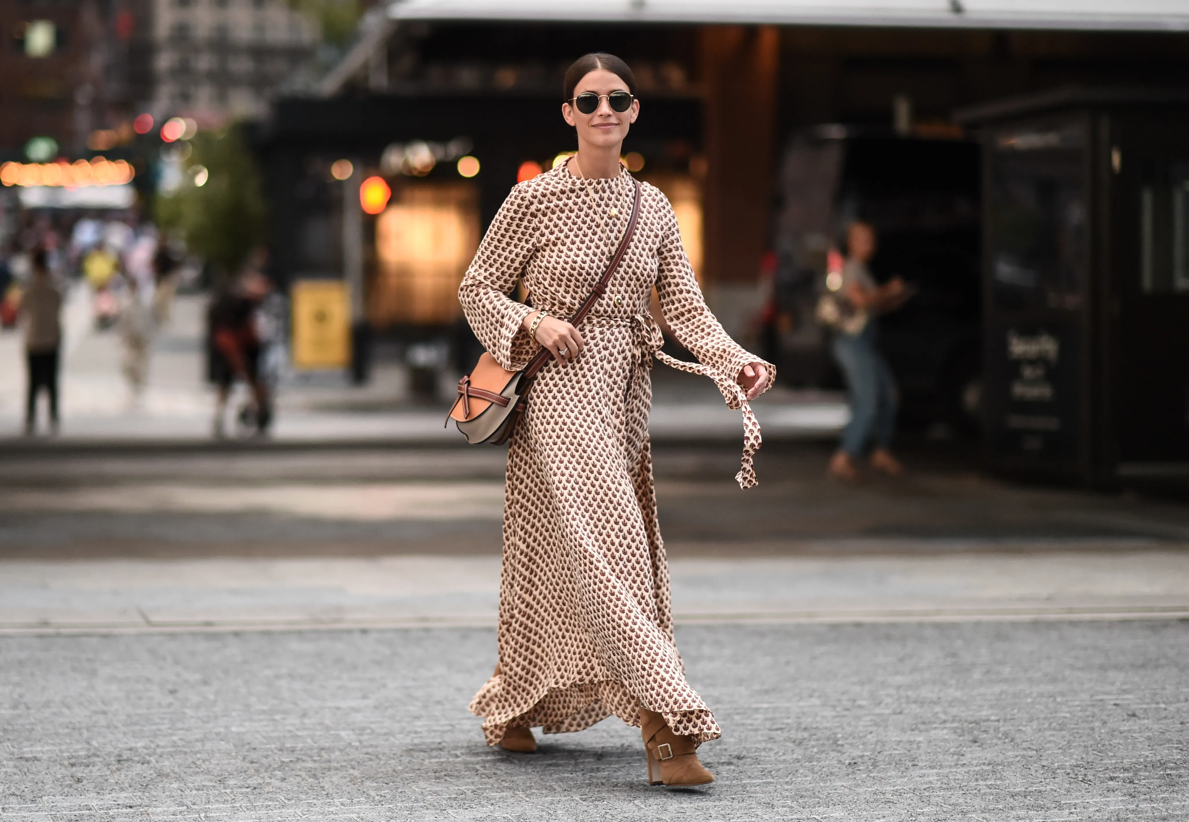 NEW YORK, NEW YORK - SEPTEMBER 08: A guest is seen wearing a Jason Wu dress outside the Jason Wu show during New York Fashion Week S/S20 on September 08, 2019 in New York City. (Photo by Daniel Zuchnik/Getty Images)
