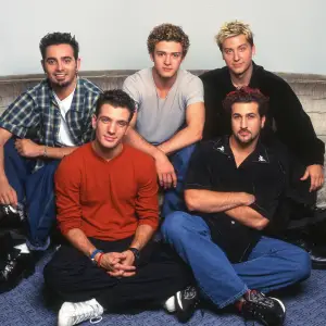 Chris Kirkpatrick, JC Chasez, Justin Timberlake, Joey Fatone and Lance Bass posing together in 2000.