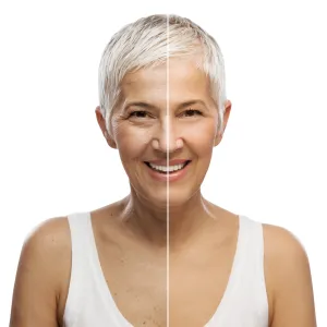 Portrait of a beautiful elderly woman, aging concept, isolated on white background