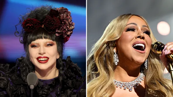 A split of Lady Gaga and Mariah Carey