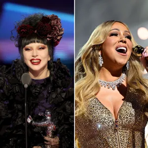 A split of Lady Gaga and Mariah Carey