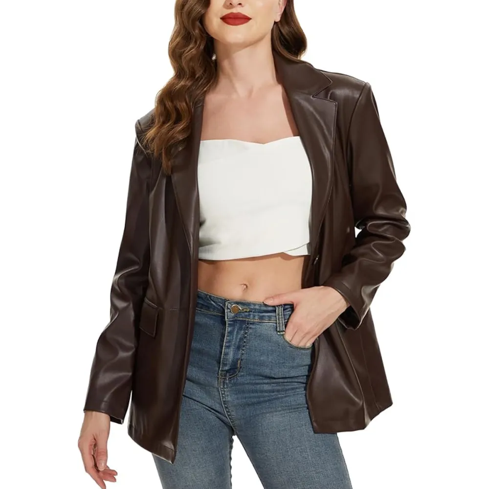 Fahsyee Faux Leather Blazer