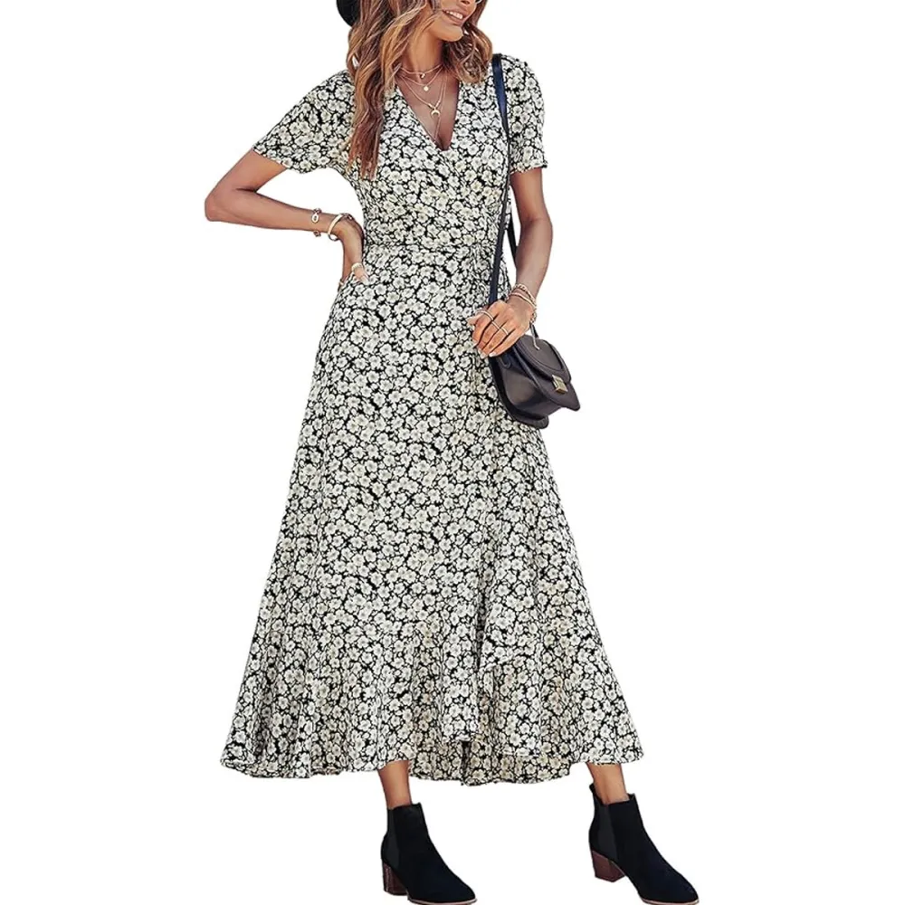 Prettygarden Floral Wrap Maxi Dress
