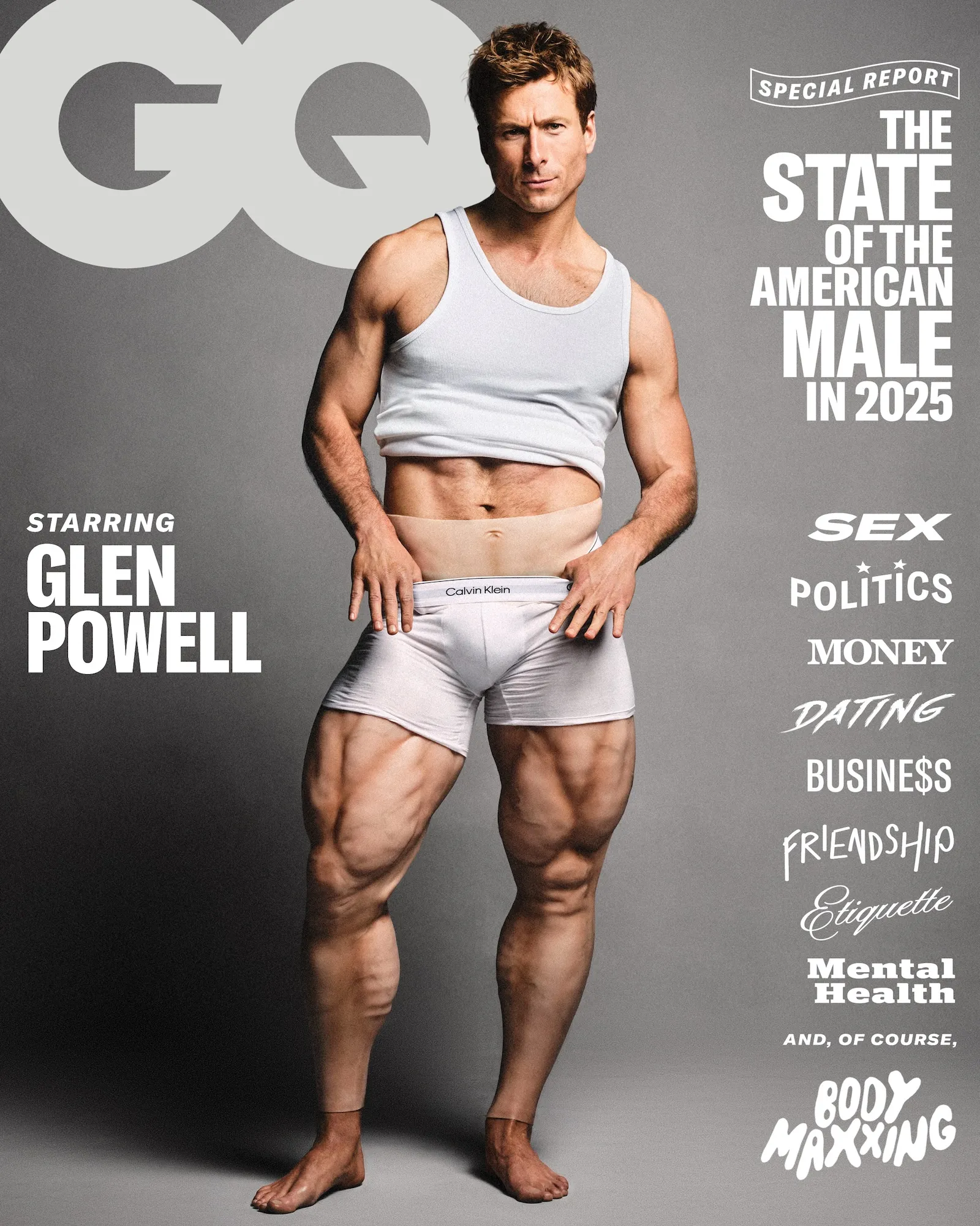 Glen Powell Flexes Massive Muscles on Camp ‘Masculinity’ Cover of ‘GQ’
