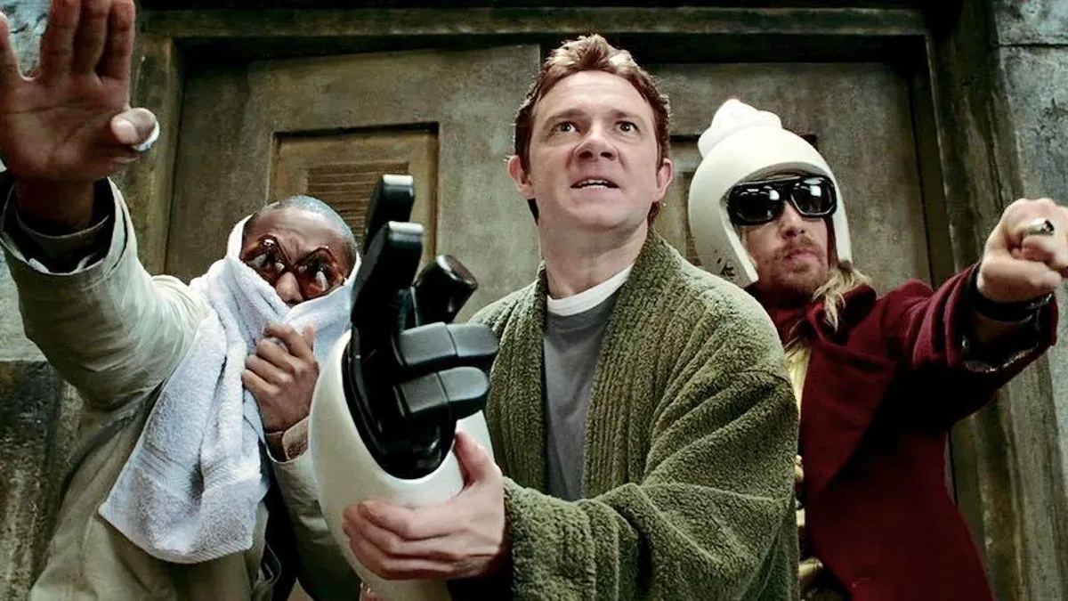 Martin Freeman, Sam Rockwell and Mos Def in 'The Hitchhiker's Guide to the Galaxy'