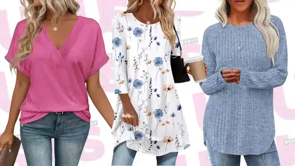 pink, floral, blue extra long tops