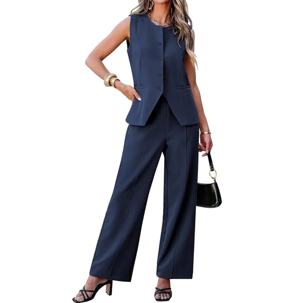 Luvamia 2-Piece Sleeveless Vest Pantsuit Set