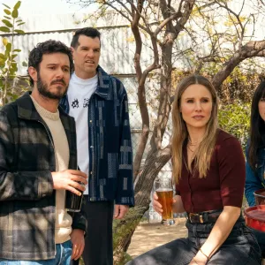 Adam Brody, Timothy Simons, Kristen Bell, Jackie Tohn in Nobody Wants This season 2
