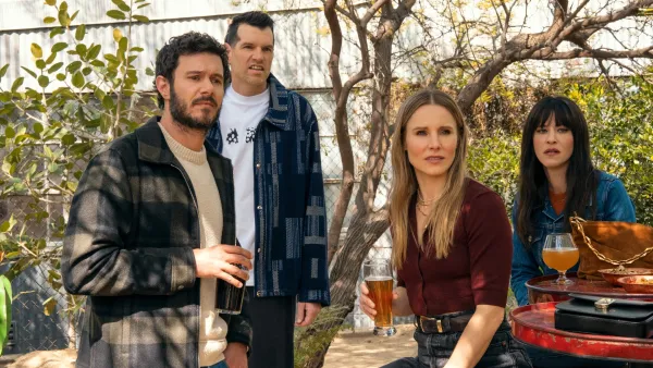 Adam Brody, Timothy Simons, Kristen Bell, Jackie Tohn in Nobody Wants This season 2