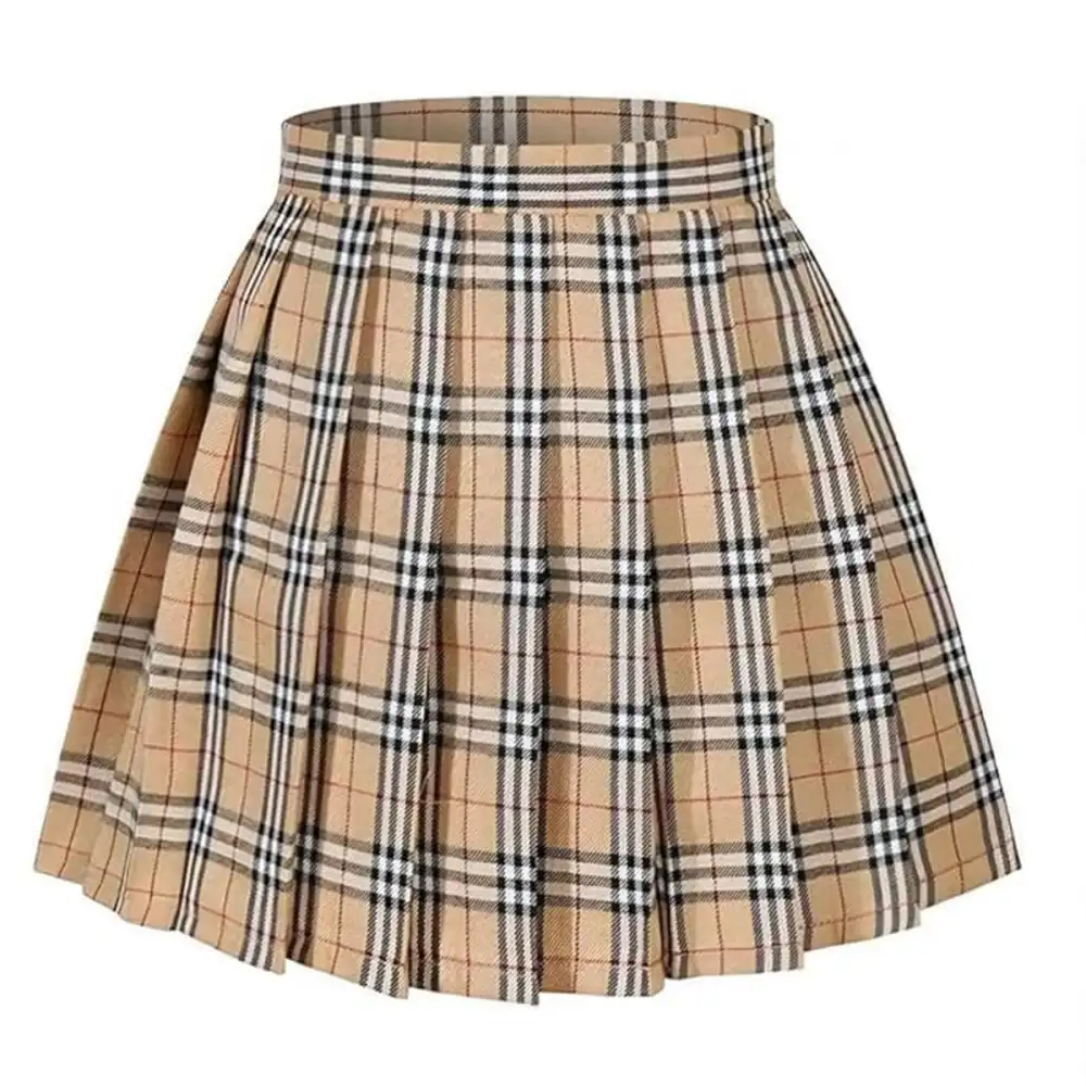 Libairo Plaid Pleated High Waisted Skirt