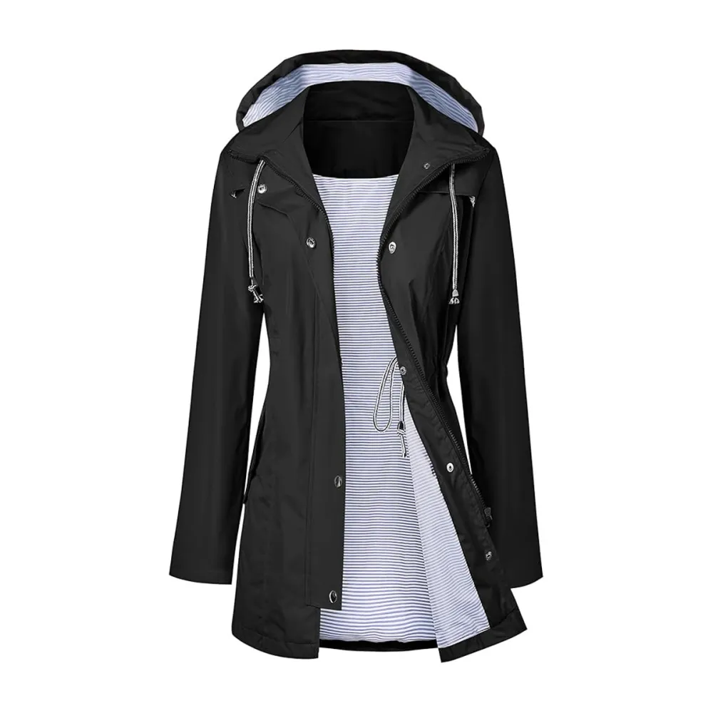 LOMON Raincoat Women Waterproof Long Hooded Trench Coats Lined Windbreaker Travel Jacket S-XXL