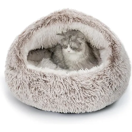 CATISM PLUSH HOODED COZY POD NEST CAT BED
