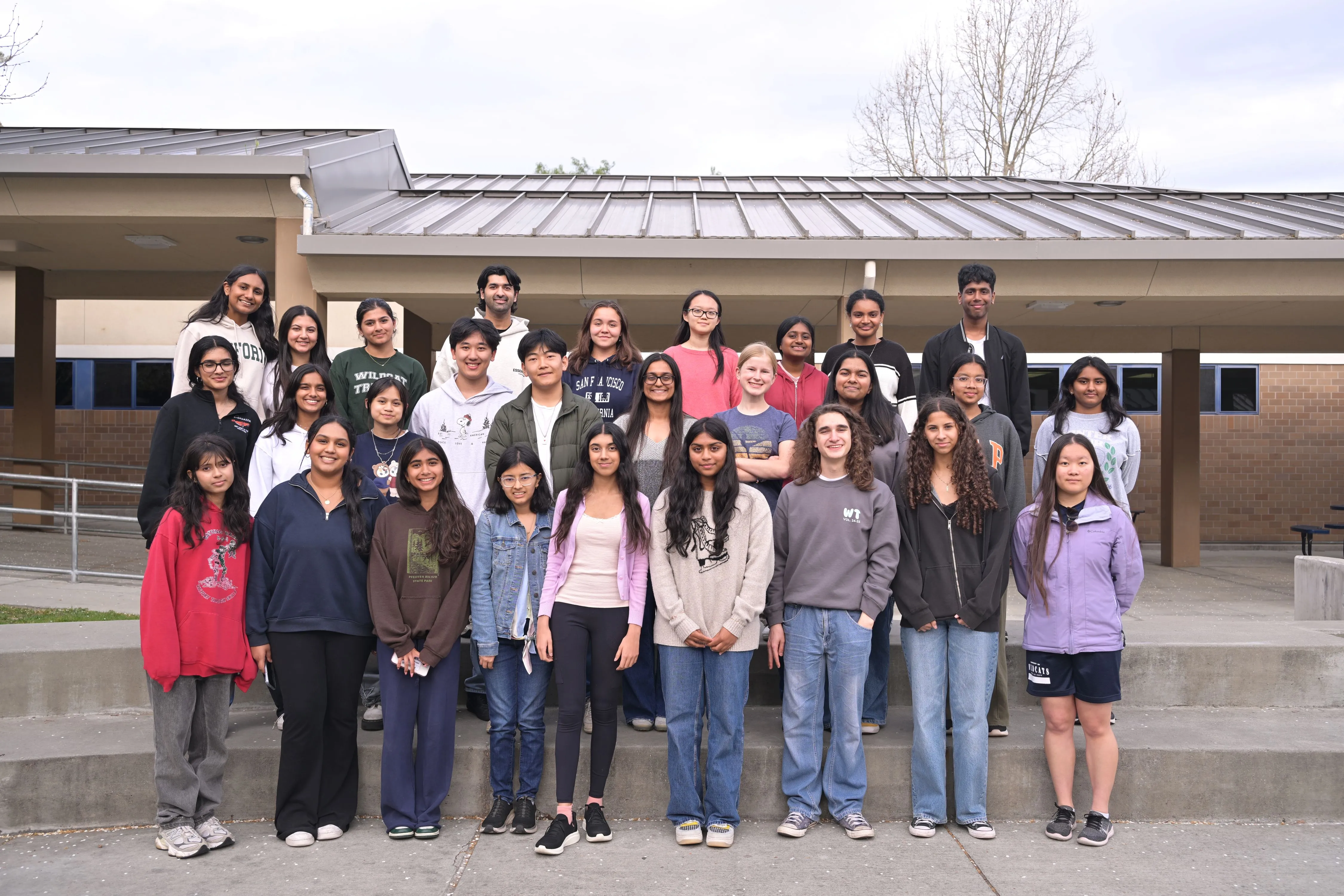 Neel Somani with students from Dougherty Valley High School after his previous donation to the Wildcat Tribune