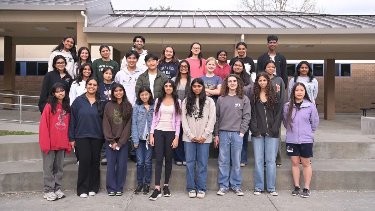 Neel Somani with students from Dougherty Valley High School after his previous donation to the Wildcat Tribune