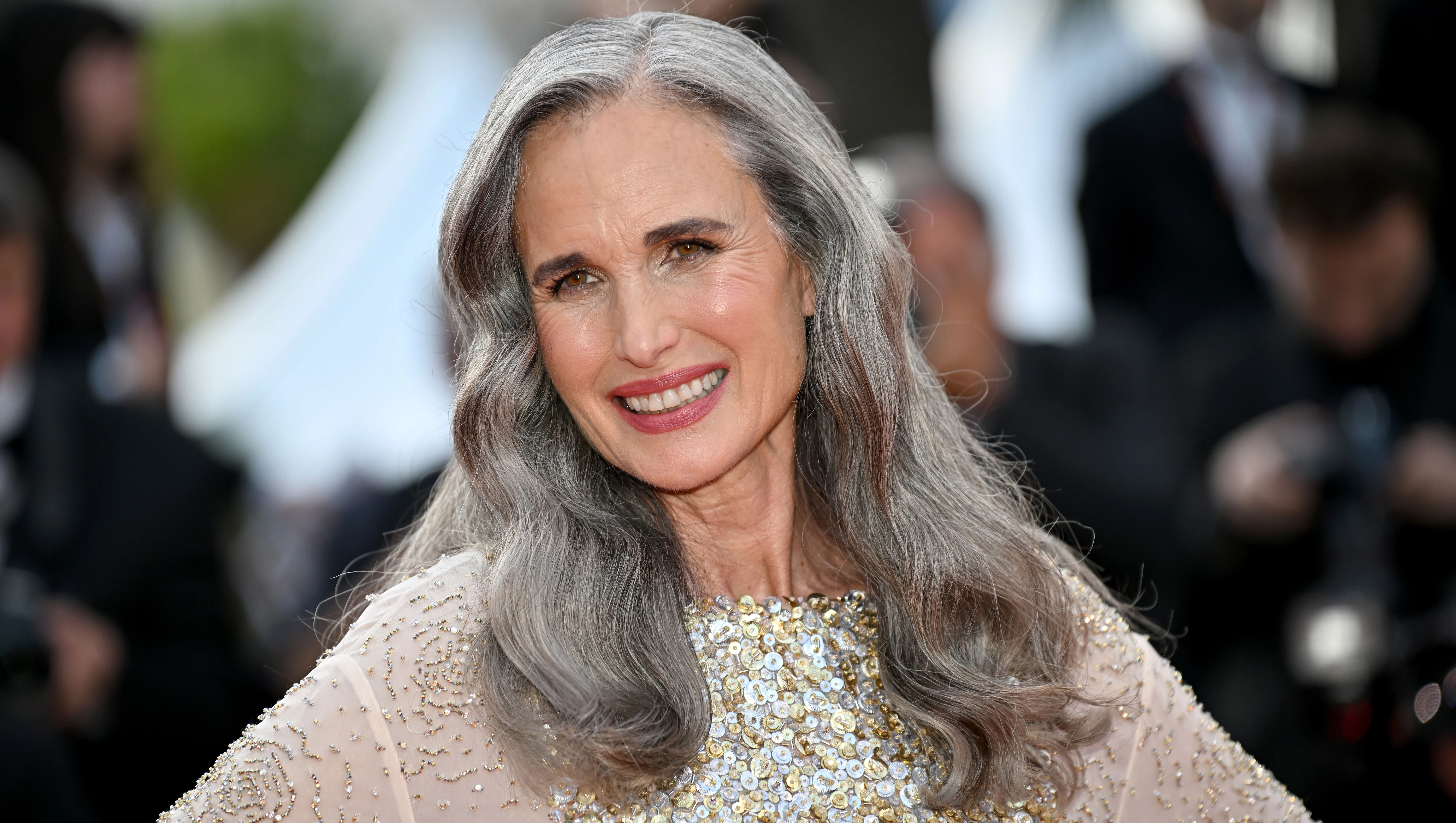 CANNES, FRANCE - MAY 24: Andie MacDowell attends the "La Plus Precieuse Des Marchandises" (The Most Precious Of Cargoes) Red Carpet at the 77th annual Cannes Film Festival at Palais des Festivals on May 24, 2024 in Cannes, France. (Photo by Stephane Cardinale - Corbis/Corbis via Getty Images)